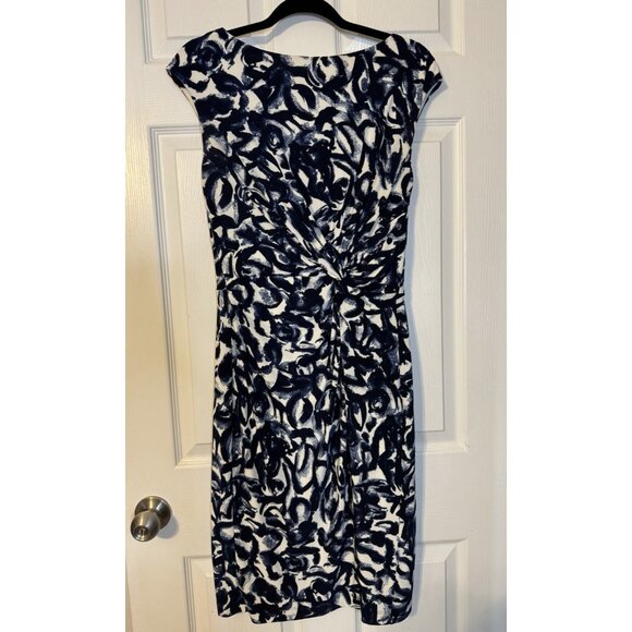 Ralph Lauren Dress 8 Stretch Sheath Blue Ivory Washable Knot Sleeveless NEW - Picture 10 of 11